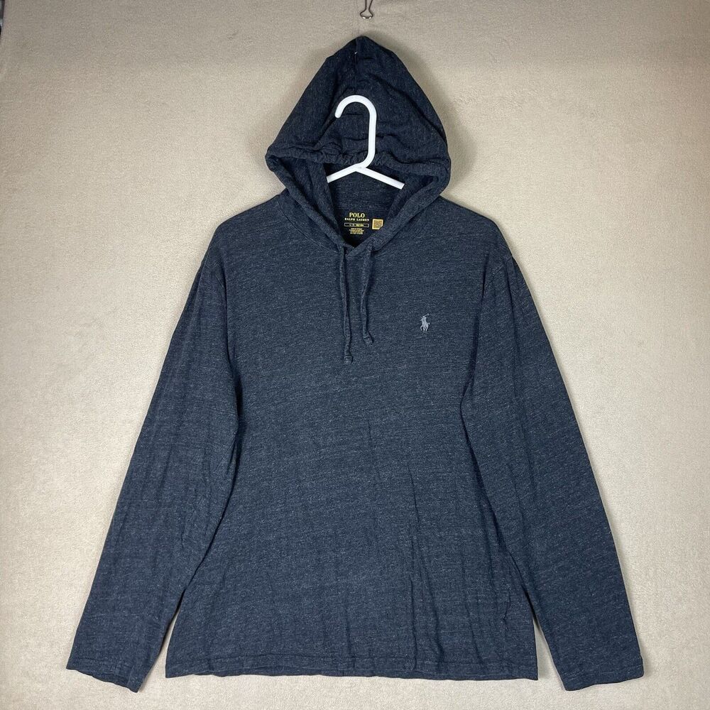 Polo Ralph Lauren Hoodie Mens Large Gray Pullover Lightweight Sweatshirt Adult